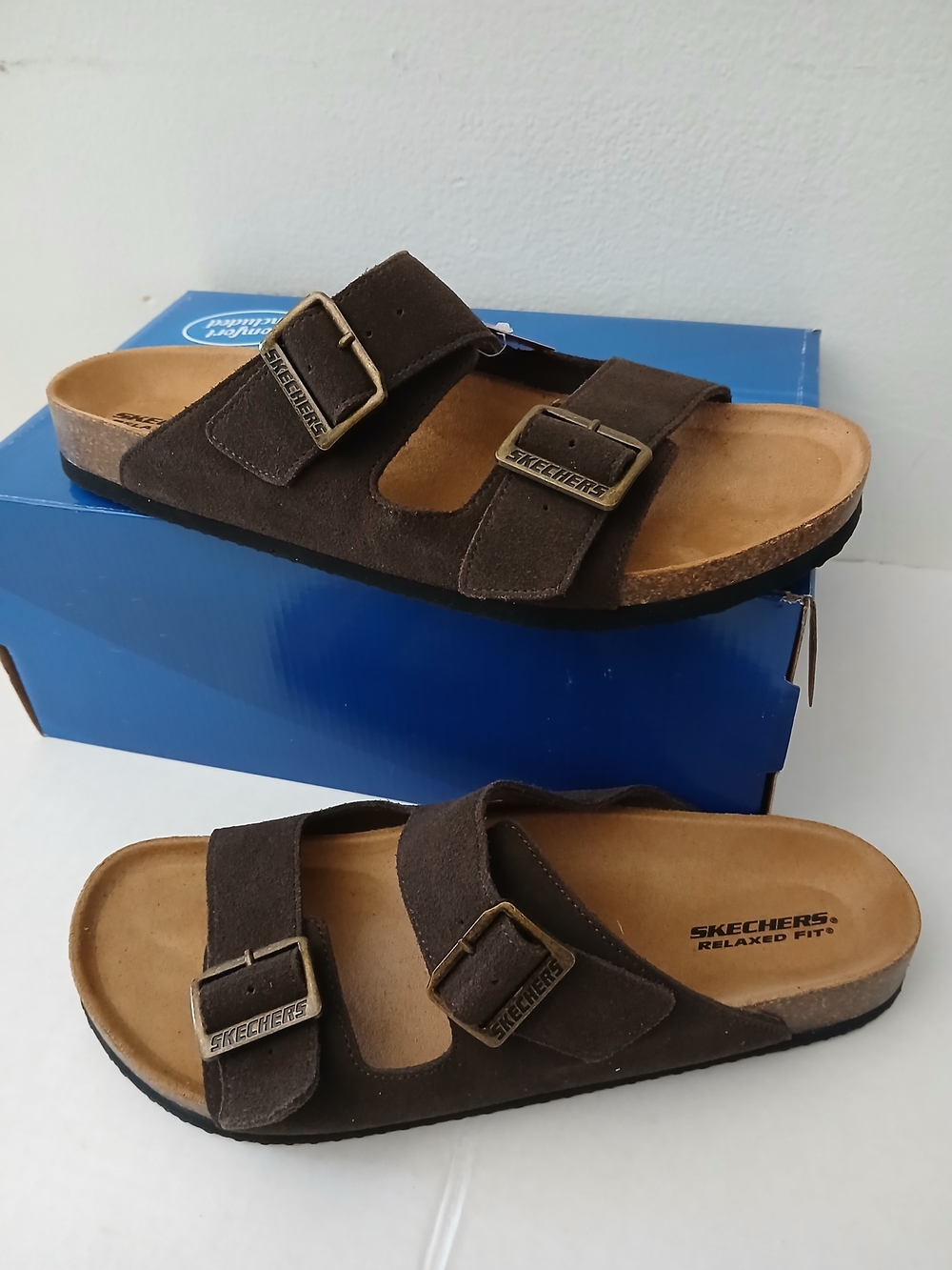 Skechers Men’s Brown Suede Dual-Buckle Slide Sandals Size 10 $39